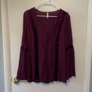 Xhilaration Eggplant Boho Top with Bell sleeves, Size Large
